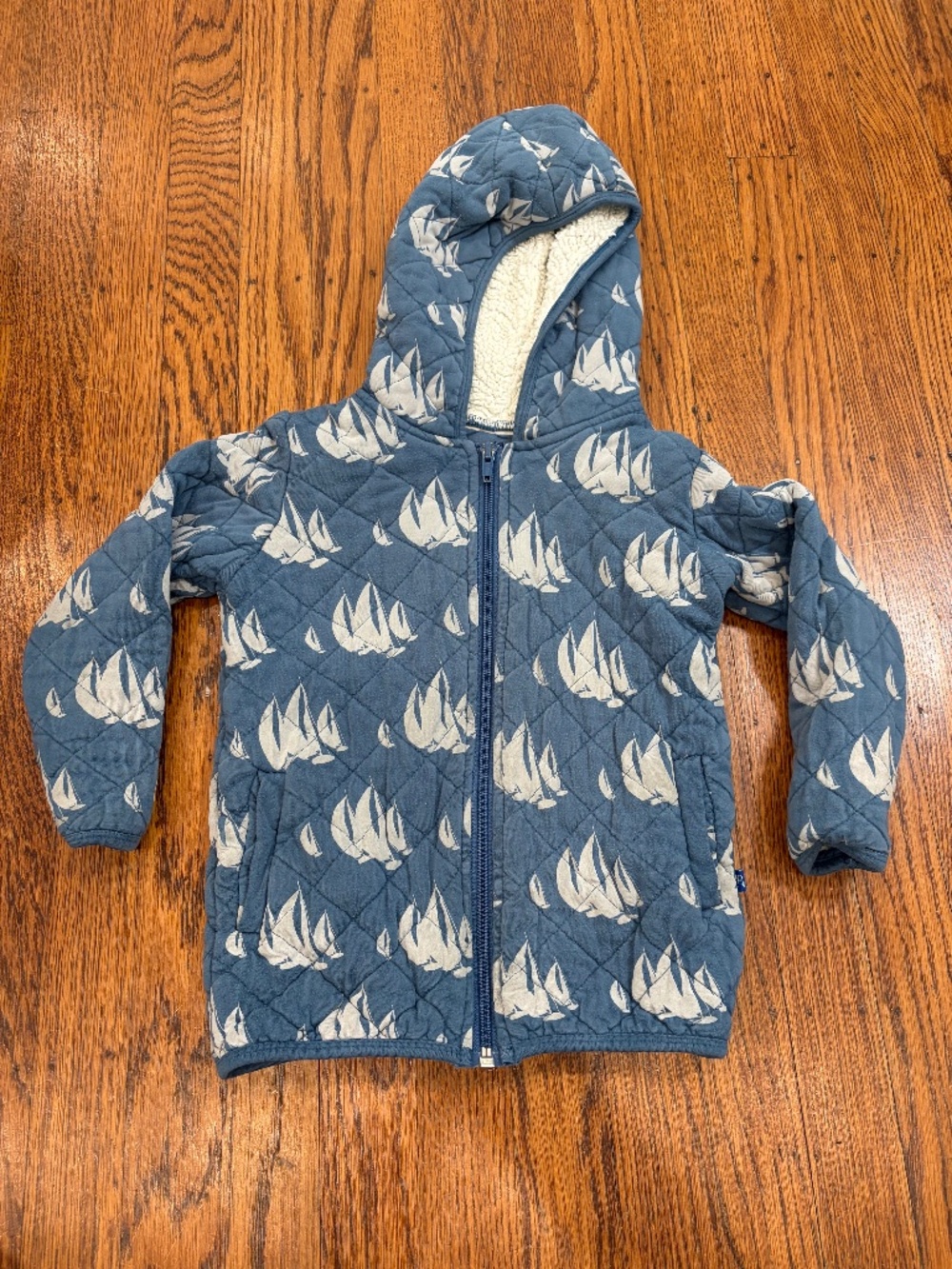 Kickee Pants Deep Sea Sailboats Bamboo Sherpa Hood Jacket 4T Navy‎ Blue Kids